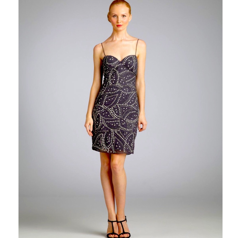 Aidan Mattox Gray Studded Beaded Gunmetal Dress